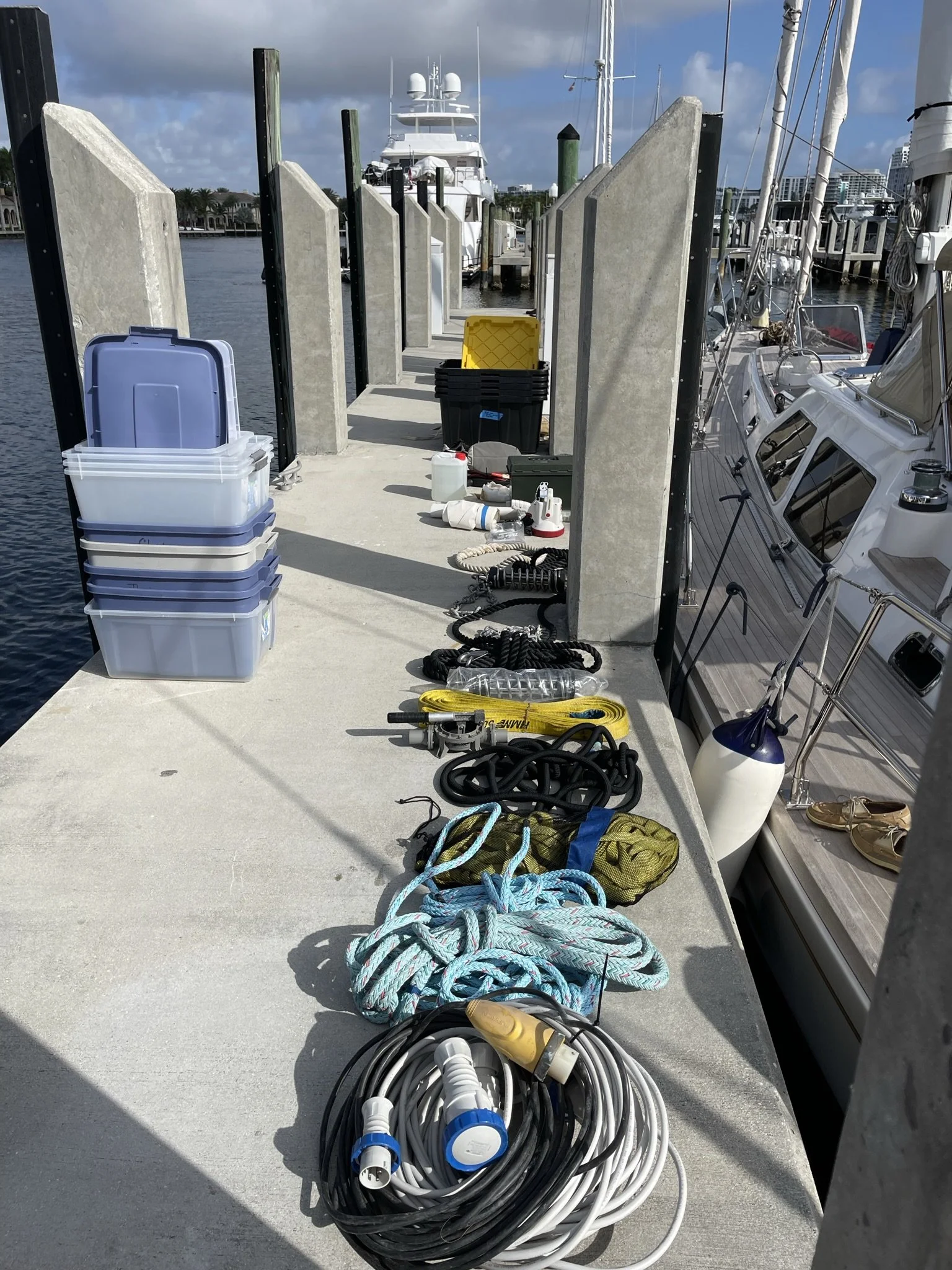 Organizing the deck lockers.