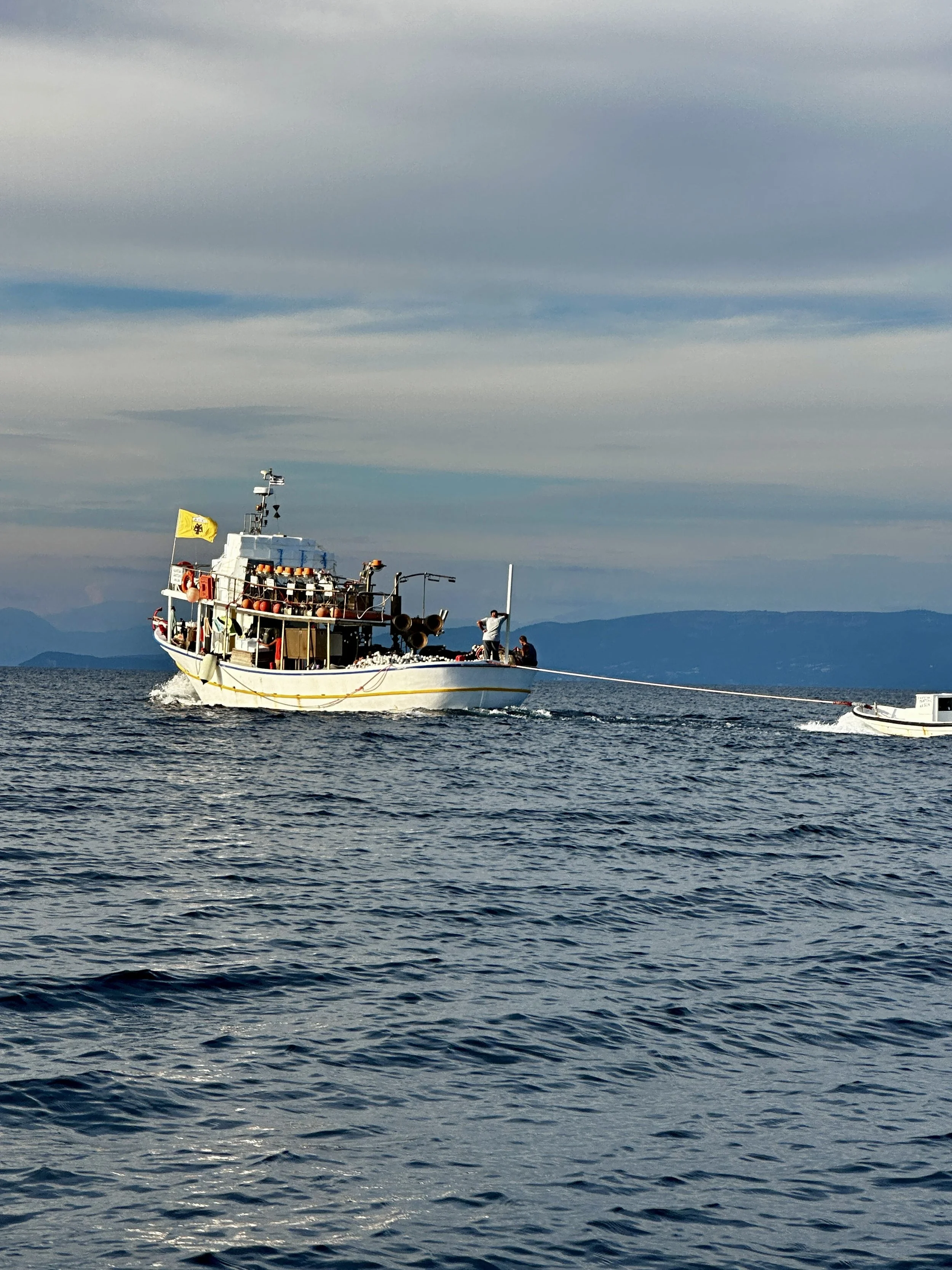 Following fishing boat home.