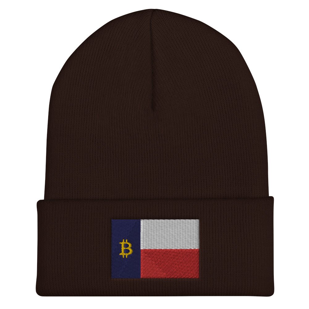 Cuffed Beanie - Tejas Bitcoin flag - burgundy