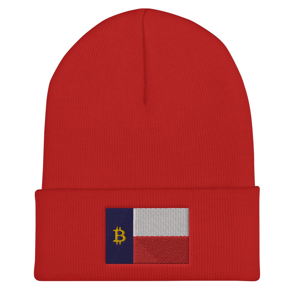 Cuffed Beanie - Tejas Bitcoin flag - red