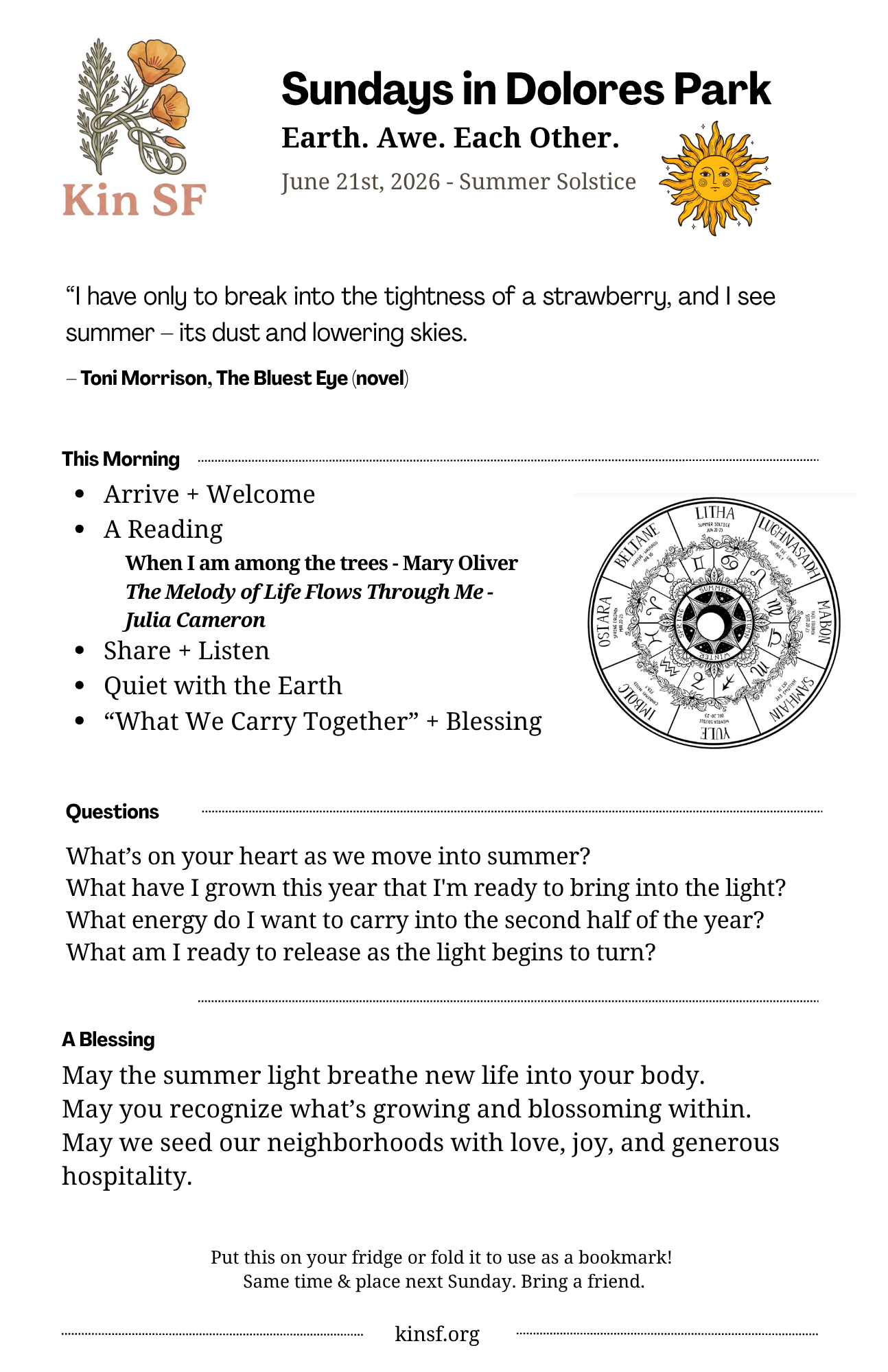 Bulletin for June 21, 2026 (Summer Solstice)