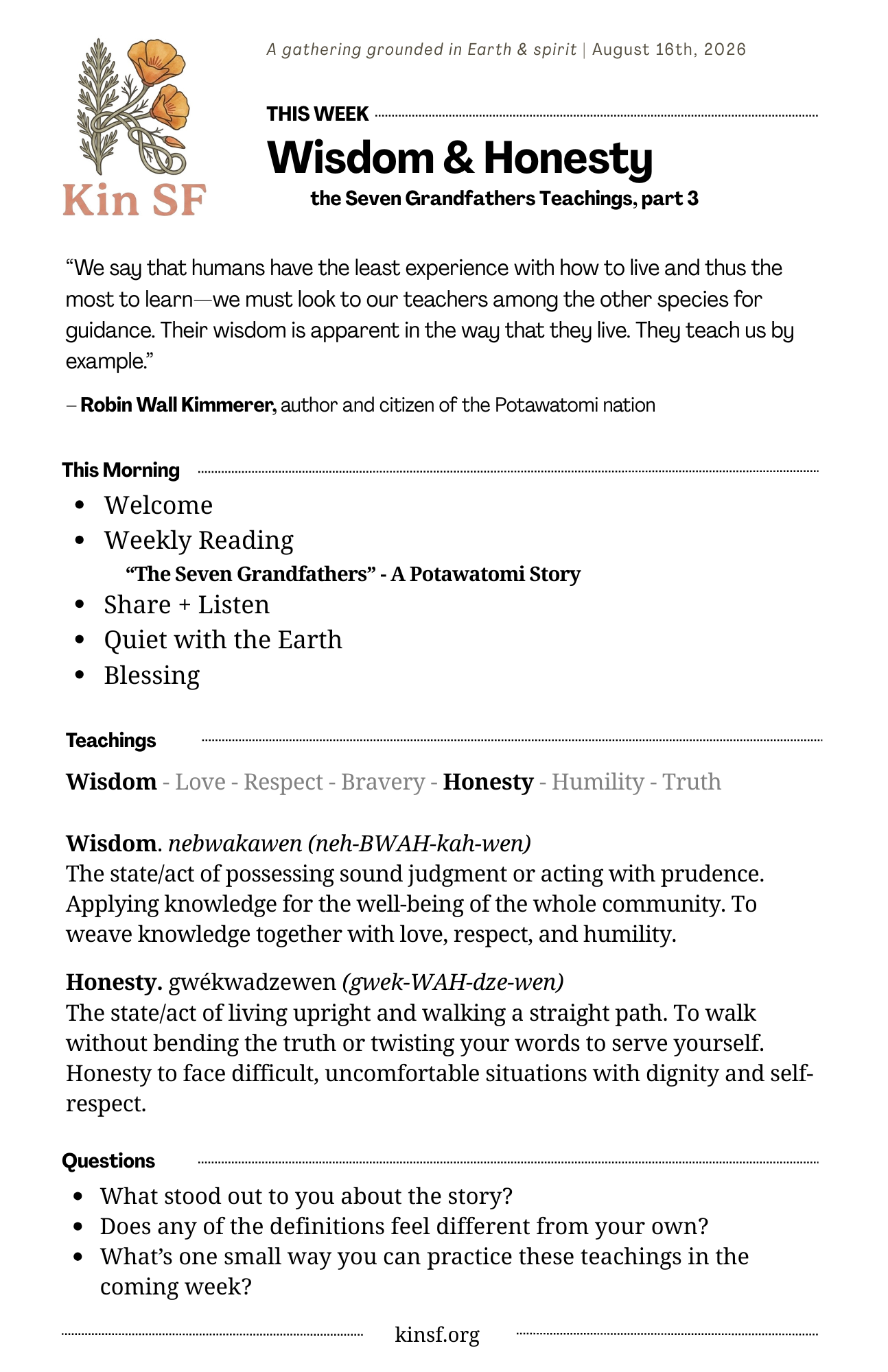 Bulletin for August 16, 2026
