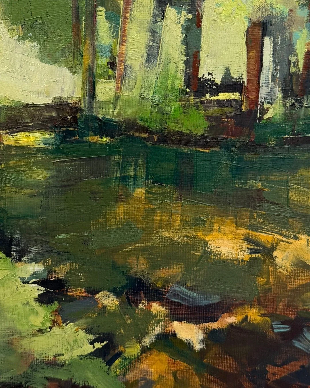 Hope everyone's weekend is off to a good start, the sun is out here, and the pool beckons. Then @marinopenstudios. Sharing some details from paintings in progress, because it's all in the details, would you agree? 

#landscapeoilpaintings #bayareaart
