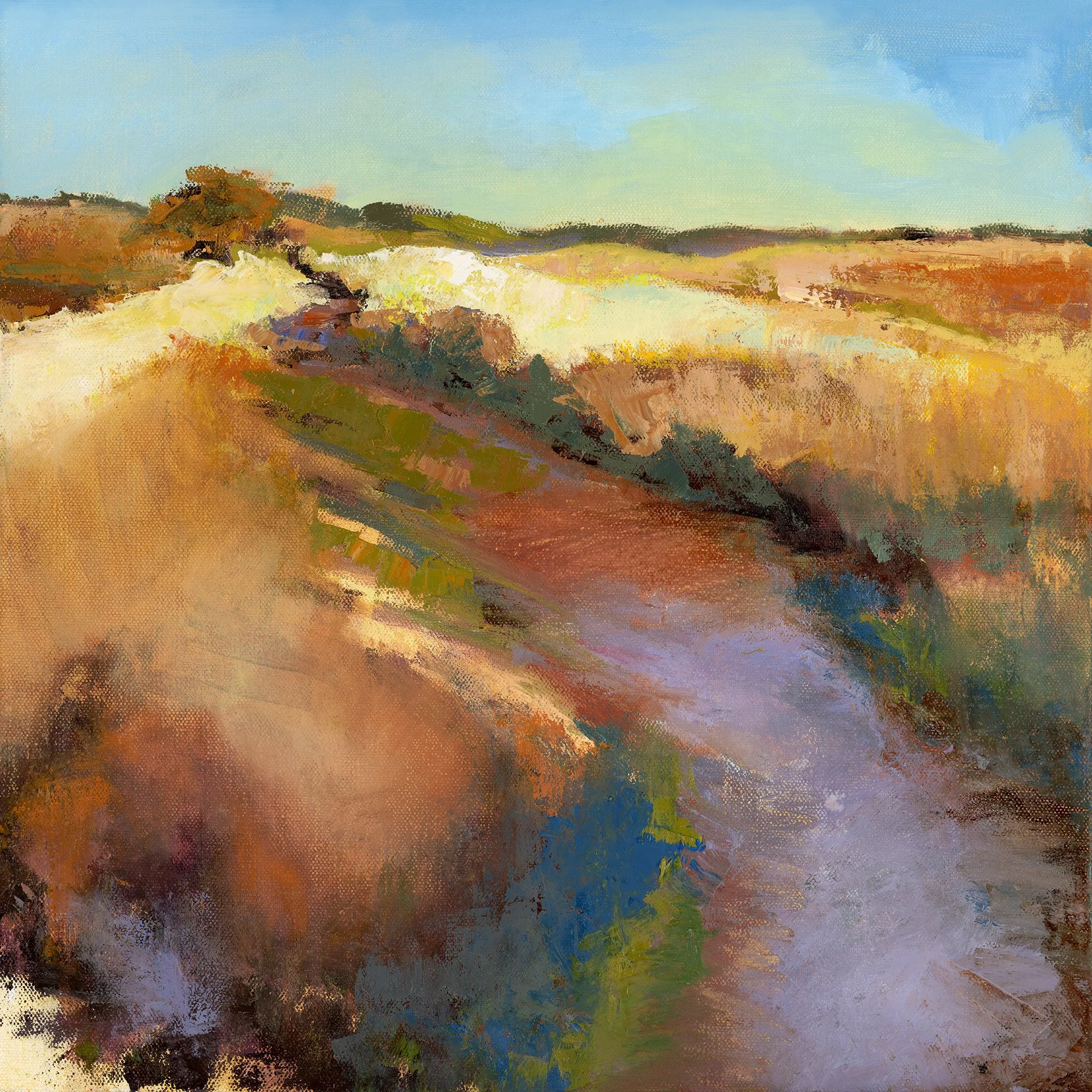 Yellow Orange Lavender Blue, 16 x 16 inches, sold