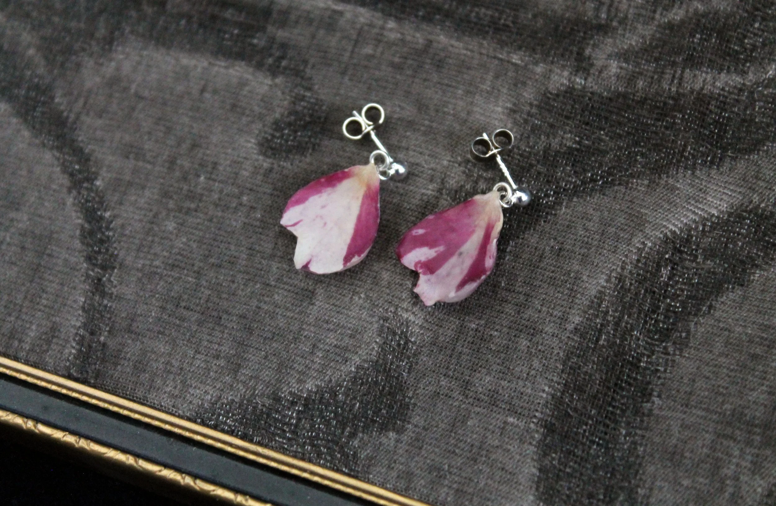 Pink and Cream Rose petal earrings 1.jpg