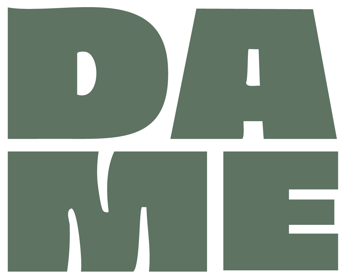 The word 'DAD' in large, bold, grayish-green letters arranged vertically with 'D' at the top and 'E' at the bottom, suggesting a stylized logo or design.