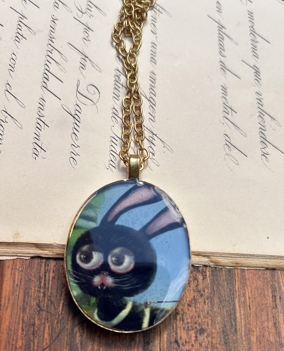 Black Bunny/ Hand Made Bronze Cameo Pendant