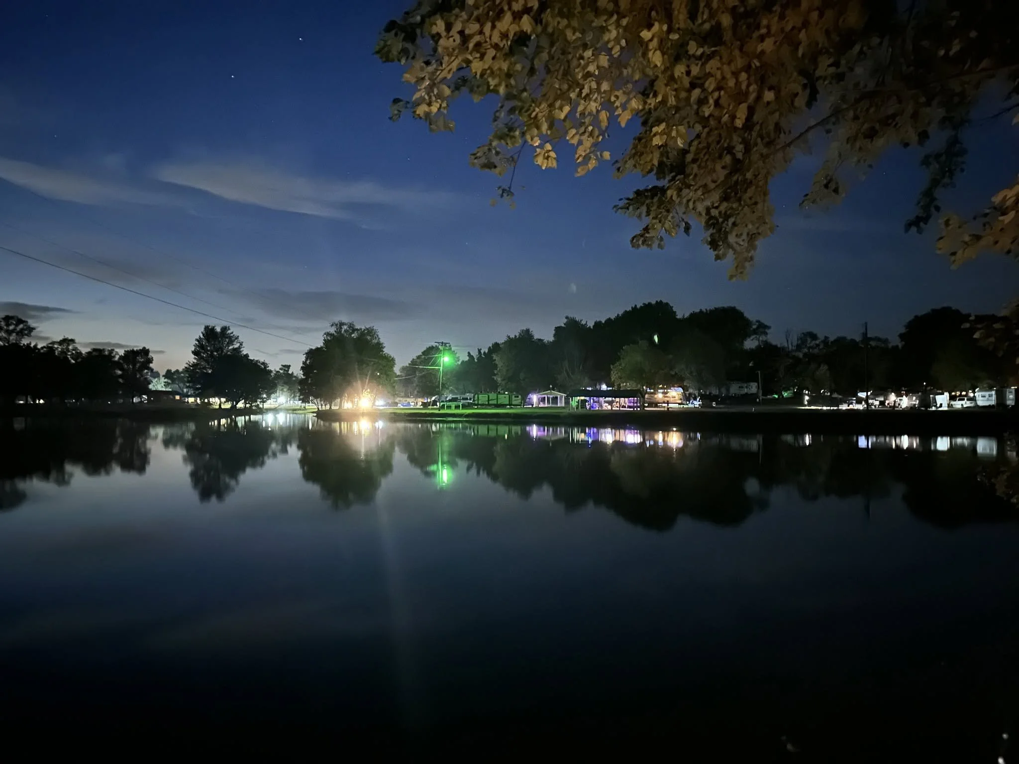 Experience peaceful nights at Diamond Lake Resort in Owensboro, Kentucky, with beautiful lake views, star-filled skies, and relaxing evenings surrounded by nature.