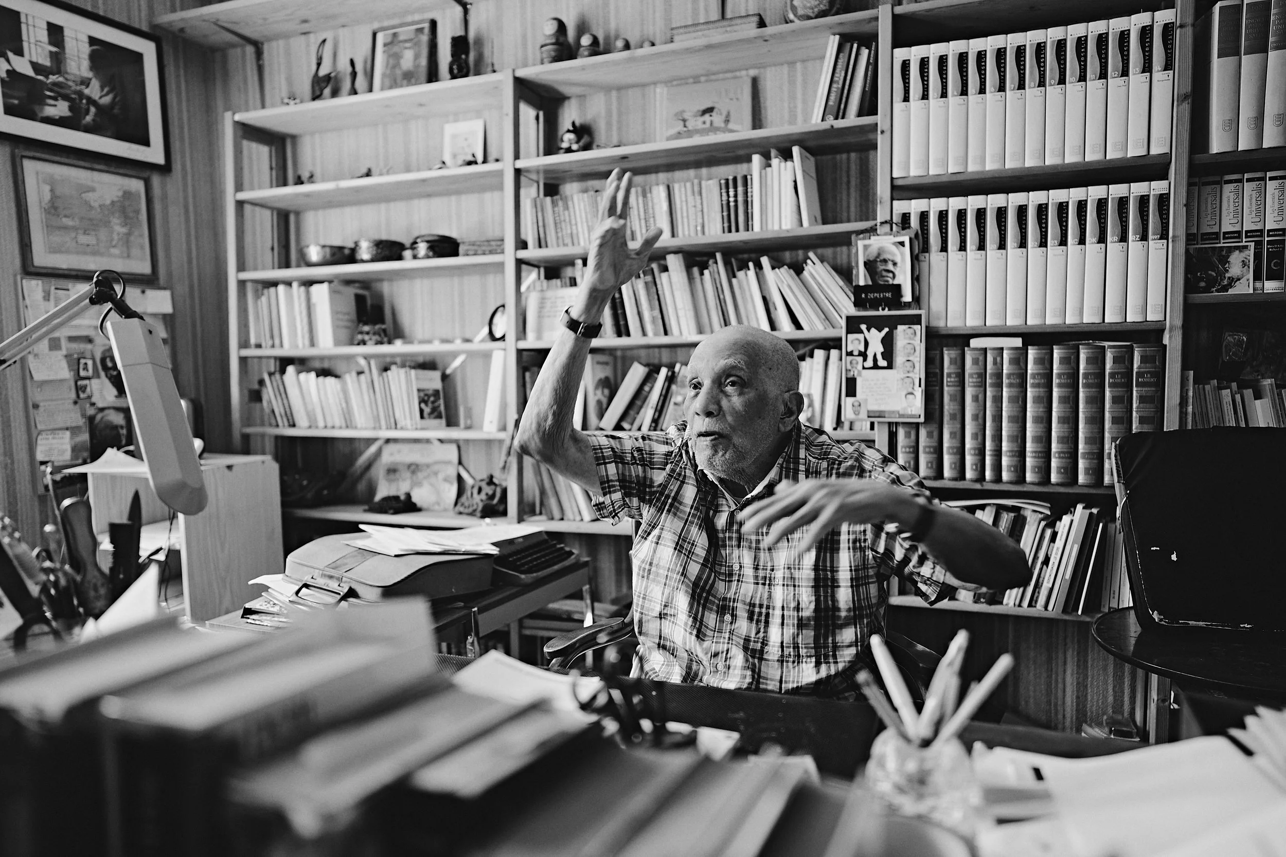 Poet, René Depestre, at home in his study — Lezignan, France