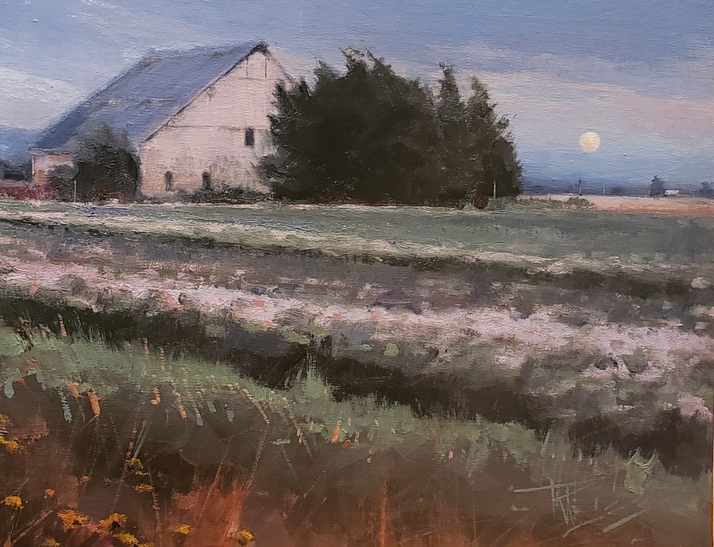 Moonrise over Skagit, 11x14 oil, $900