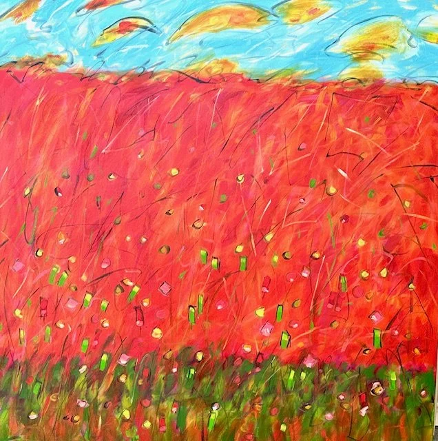 Orange Meadow, 36x36 oil, $1600
