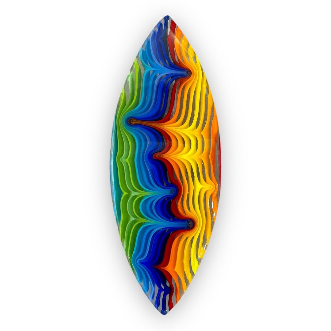 Rainbow Petite Marquise, 11.5x4.5 fused glass, $280