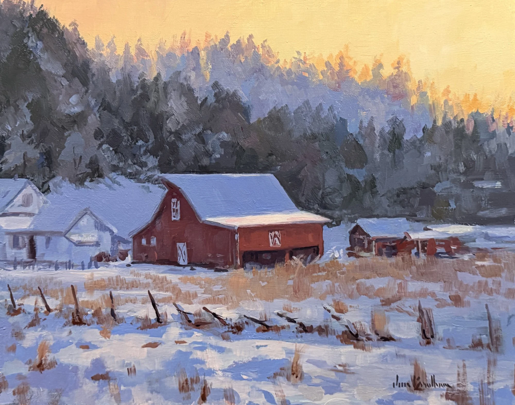 Winter Barn Plein Air, 11x14 oil, $500