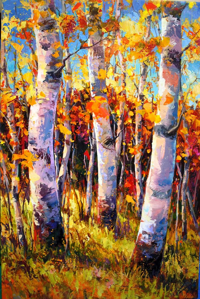 Beautiful Birches, 35x23 acrylic, $1900