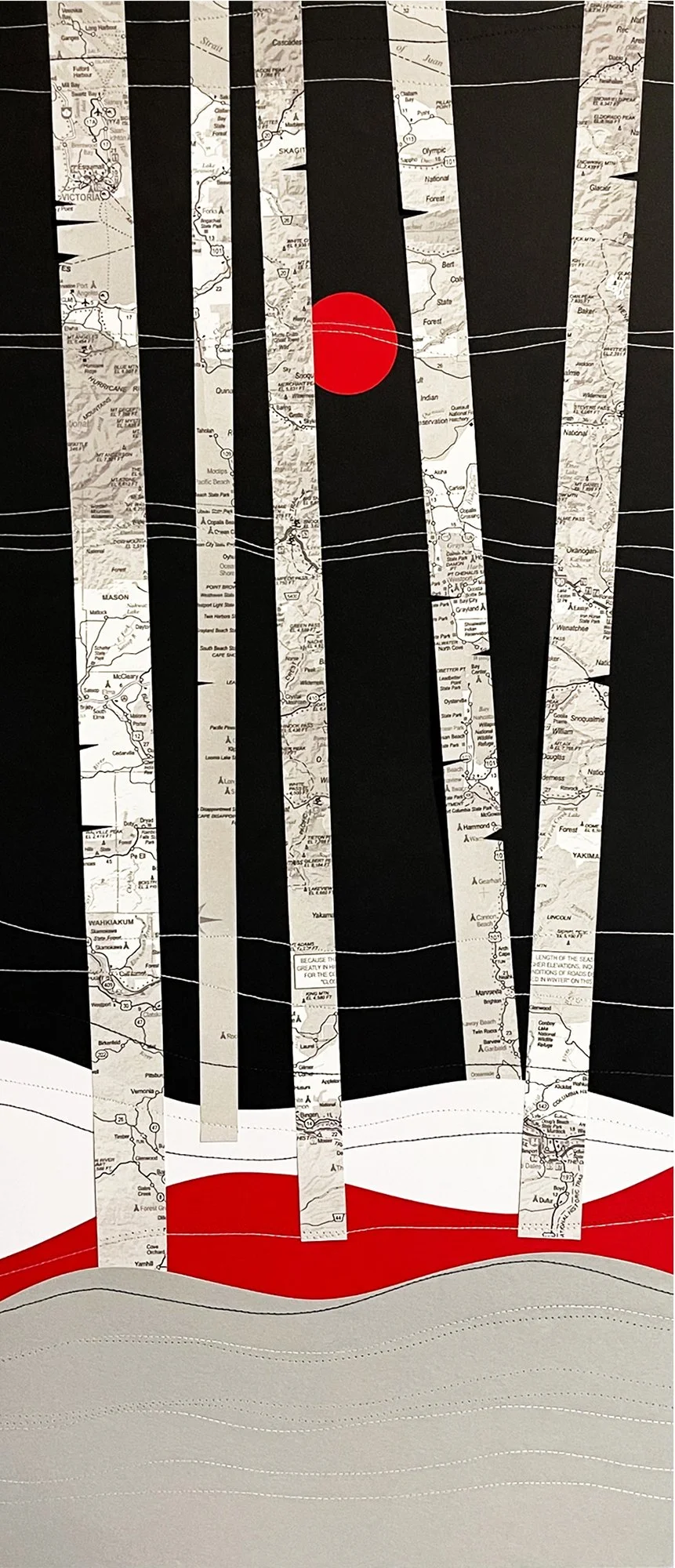Diane Sarr - Night Woods, 20x9.5 Stitched Paper (mixed media), $410