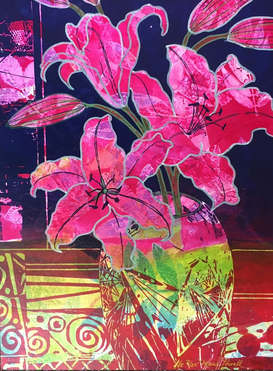 Lillies #2/25. 16" x 12" Monotype + Serigraph. $450.