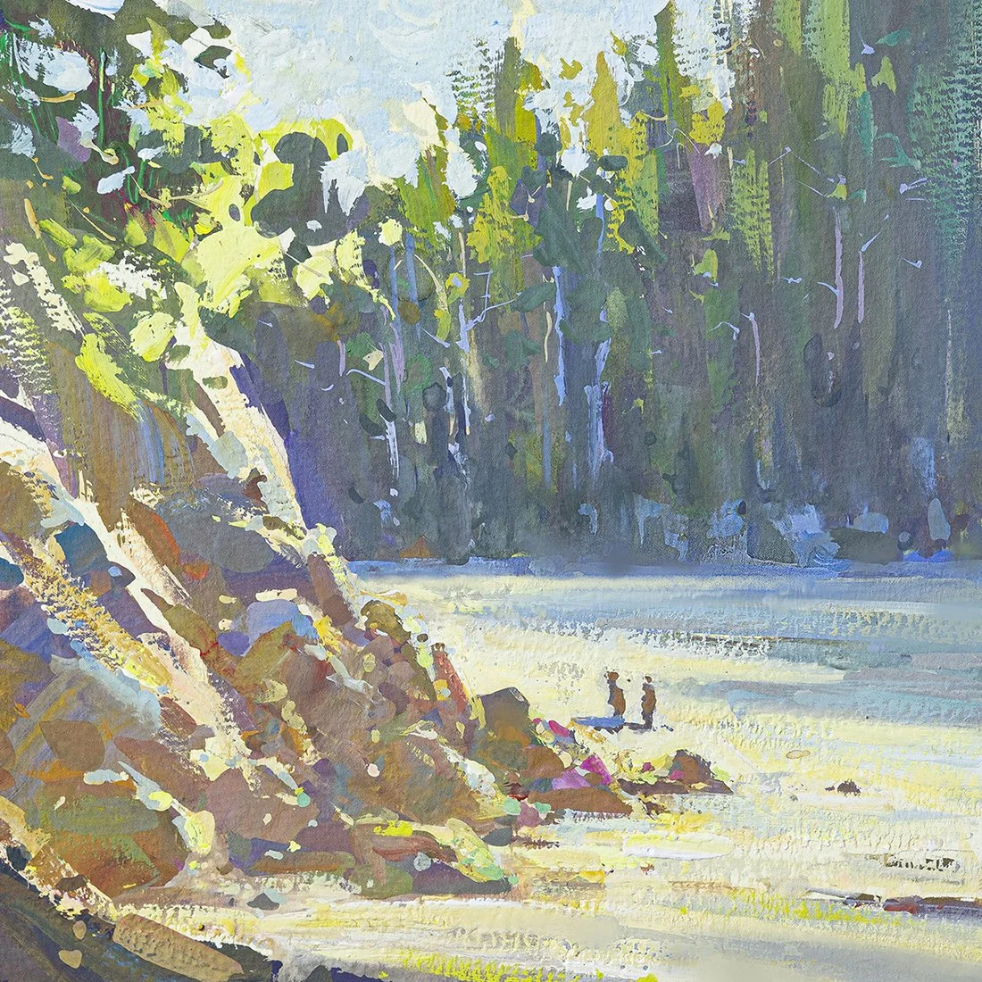 Sunday Stroll at Bowman Bay, 6x6 Gouache, $1100