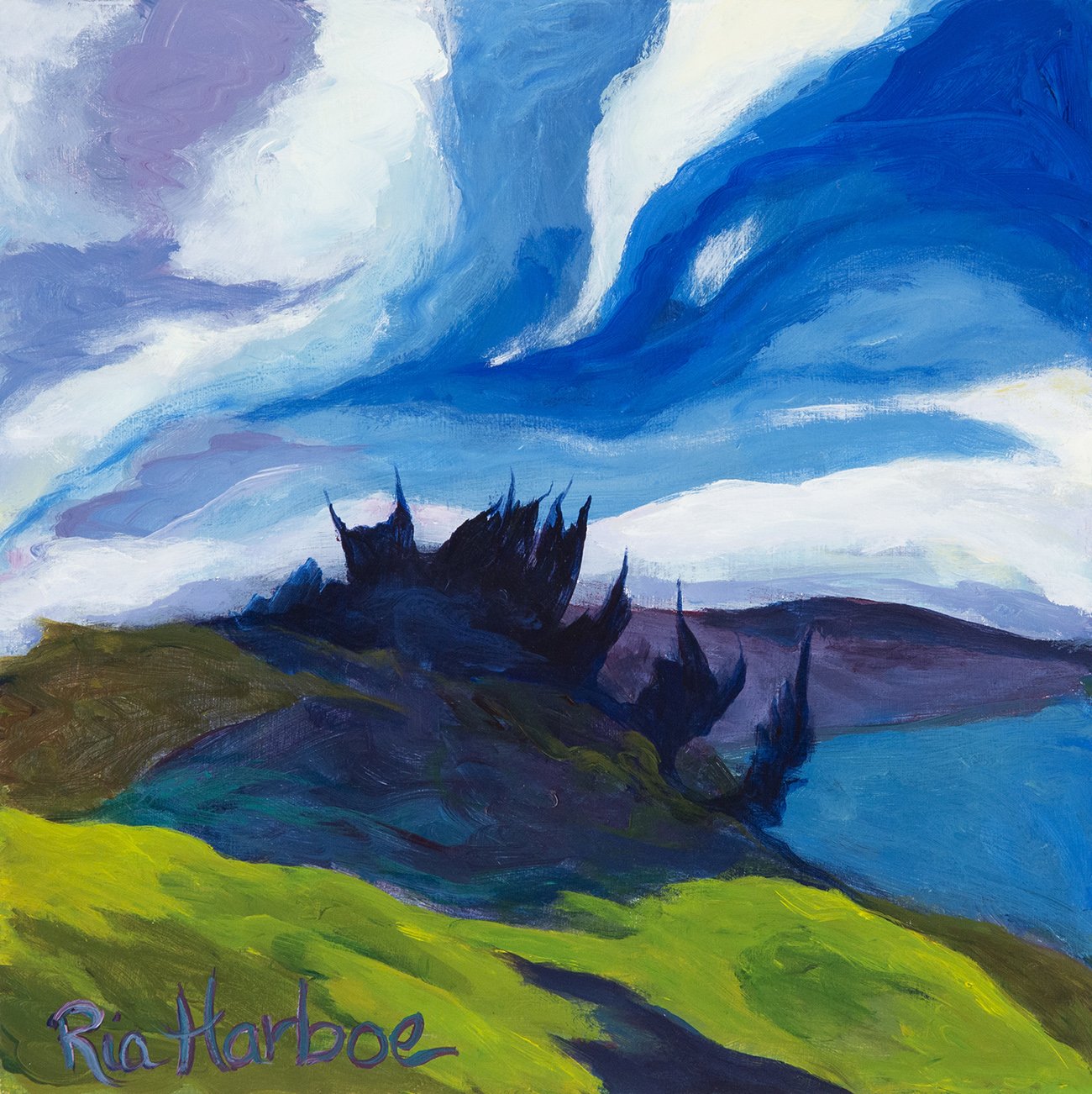Windy Bluff, 8x8 acrylic, $250