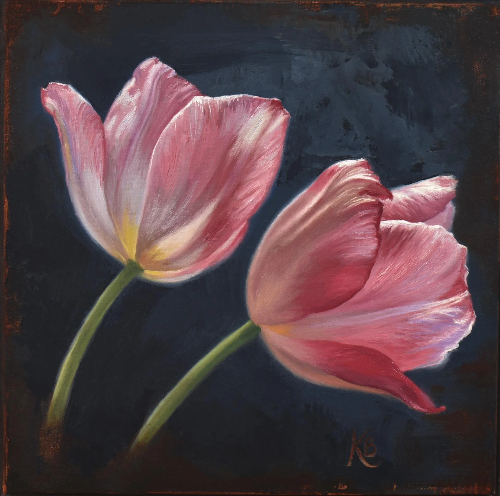 "Tulip Twilight" by Kyla Barnett, 8x8 oil, $350