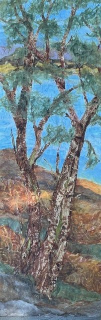 Madrona Evening, 12x36 mixed media, $1200