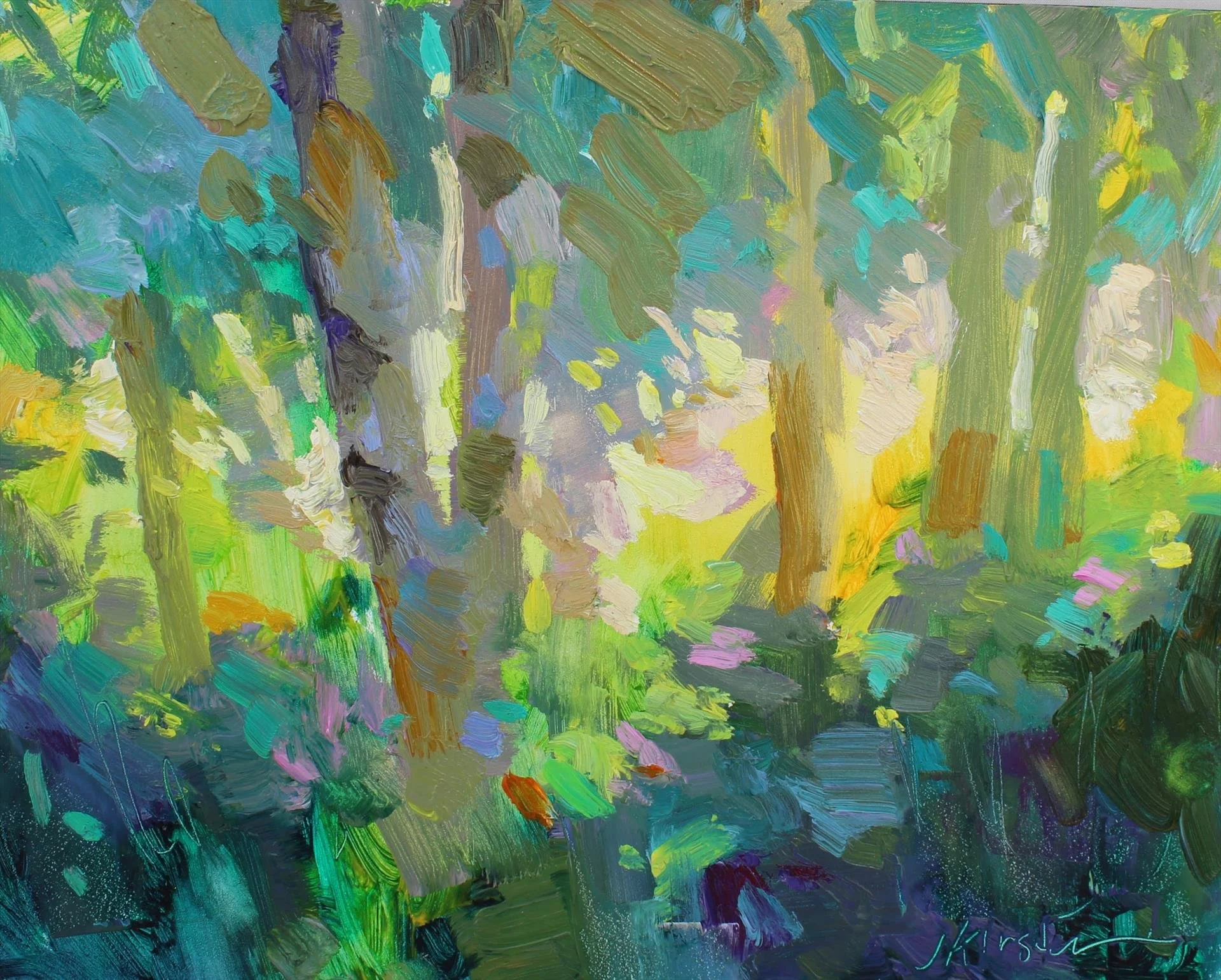 Aspens aglow, 8 x 10 oil, $495 by Janice Kirstein
