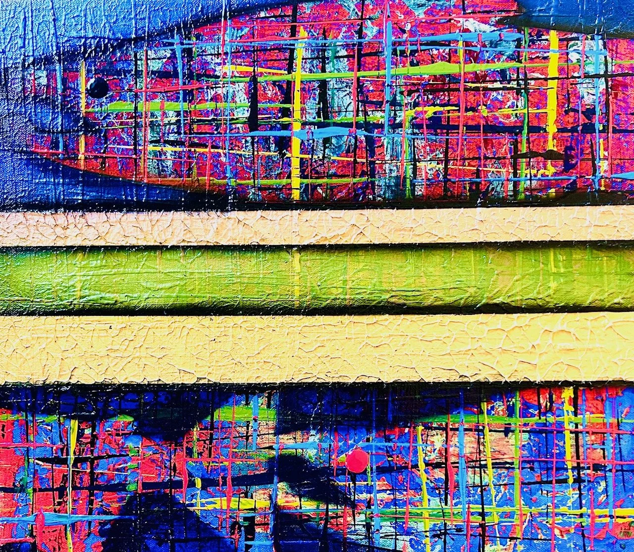 Three Salmon (blue), 16x18 mixed media, $400