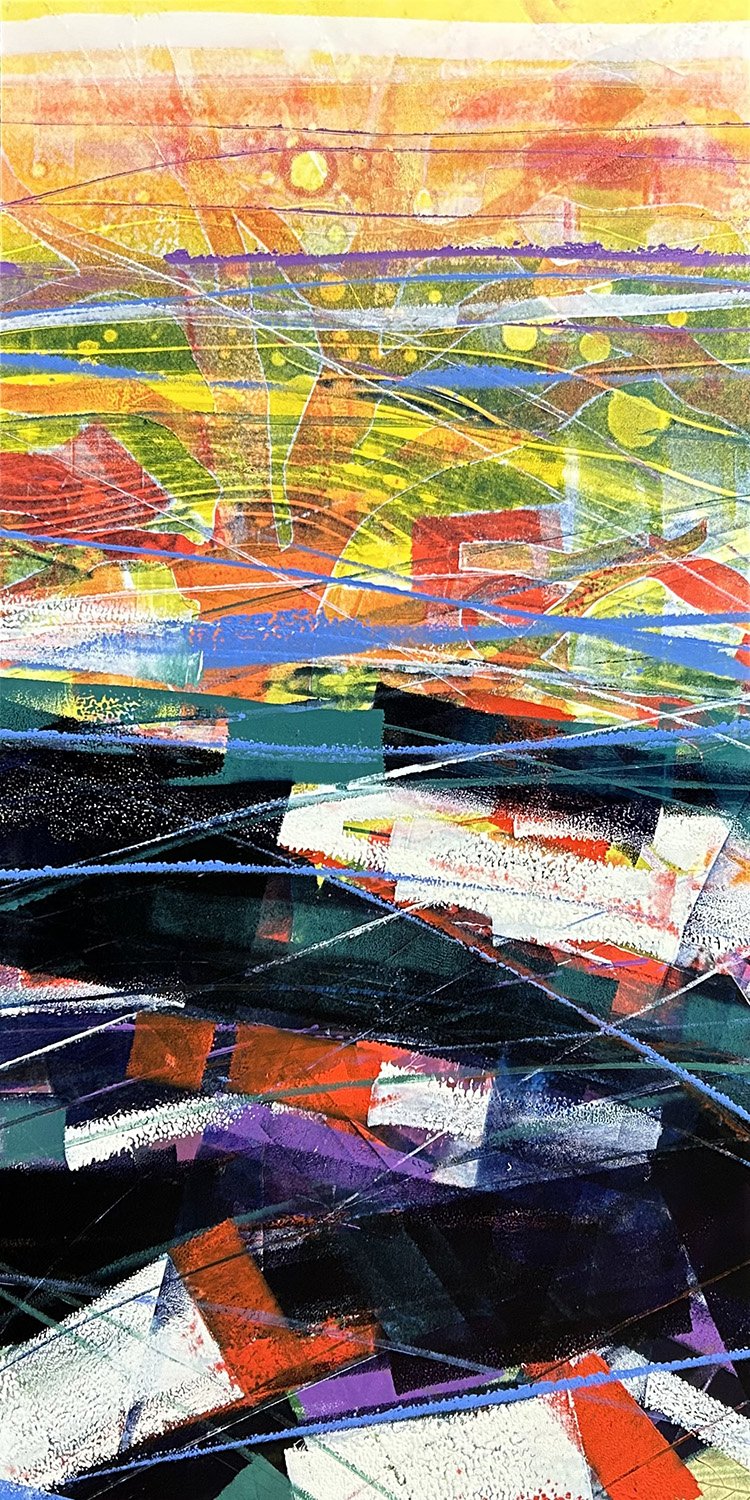 Landscape I, 20x10 Oil ink (monoprint + painting) on 100% rag on cradled wood panel, $550