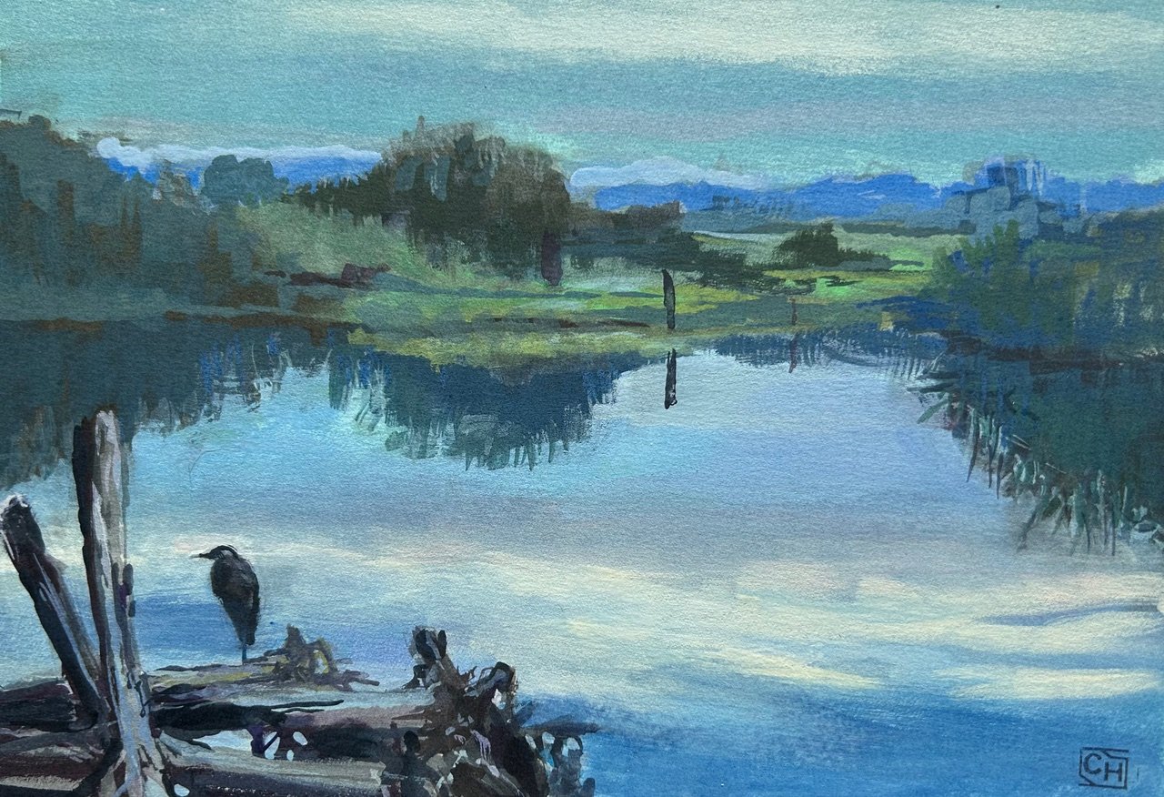 Evening on the Channel, 6x10 gouache, $375