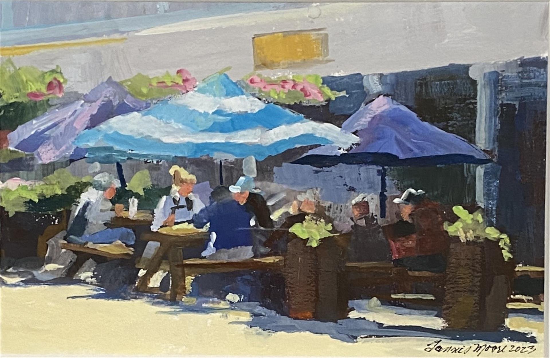 "Plaza Cafe" by Tannis Moore, 5x8 gouache, $550