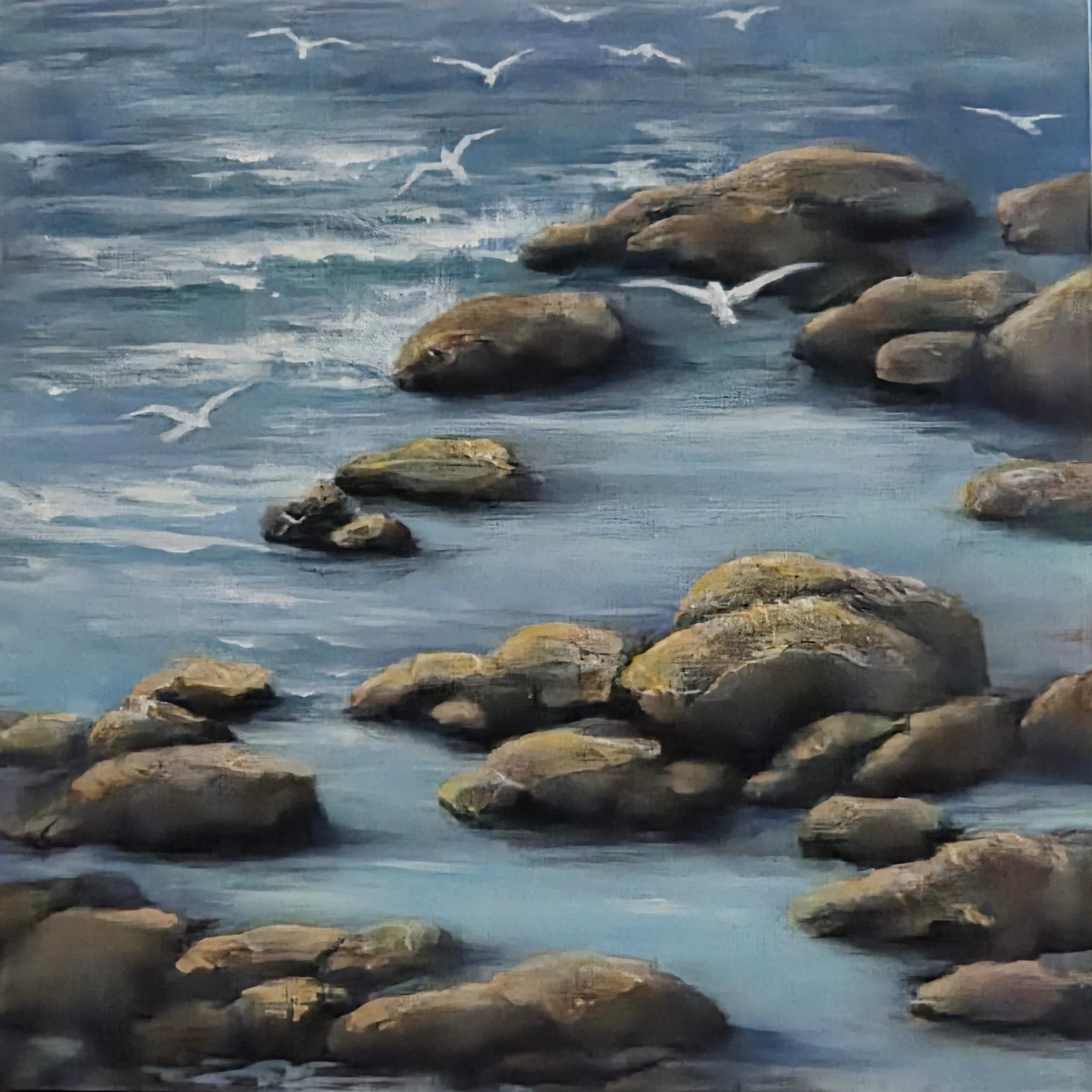 Rocky Shore, 10x10 acrylic, $400