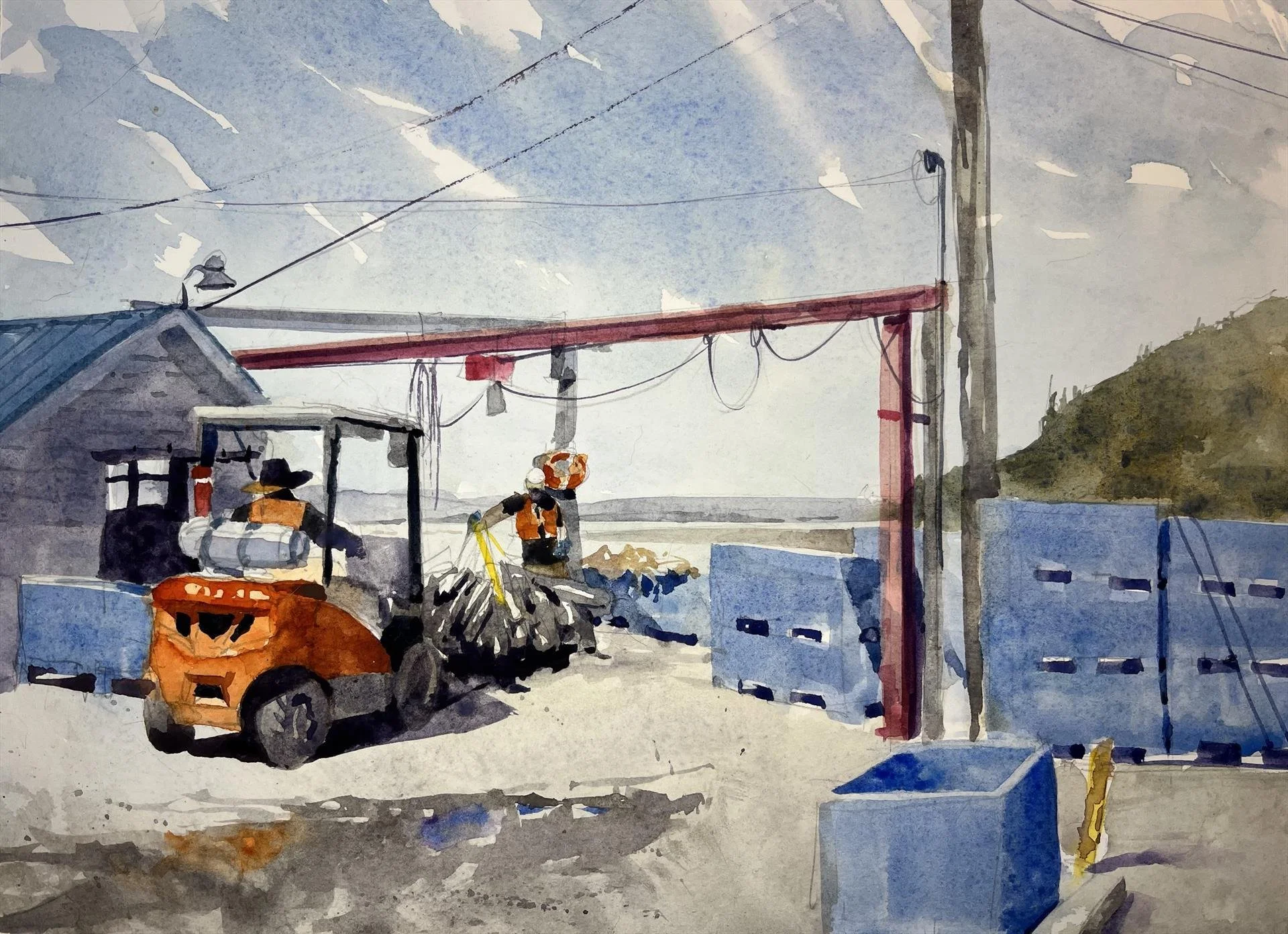 Virginia Hand - Morning at Taylor's; 9x12 watercolor, $650