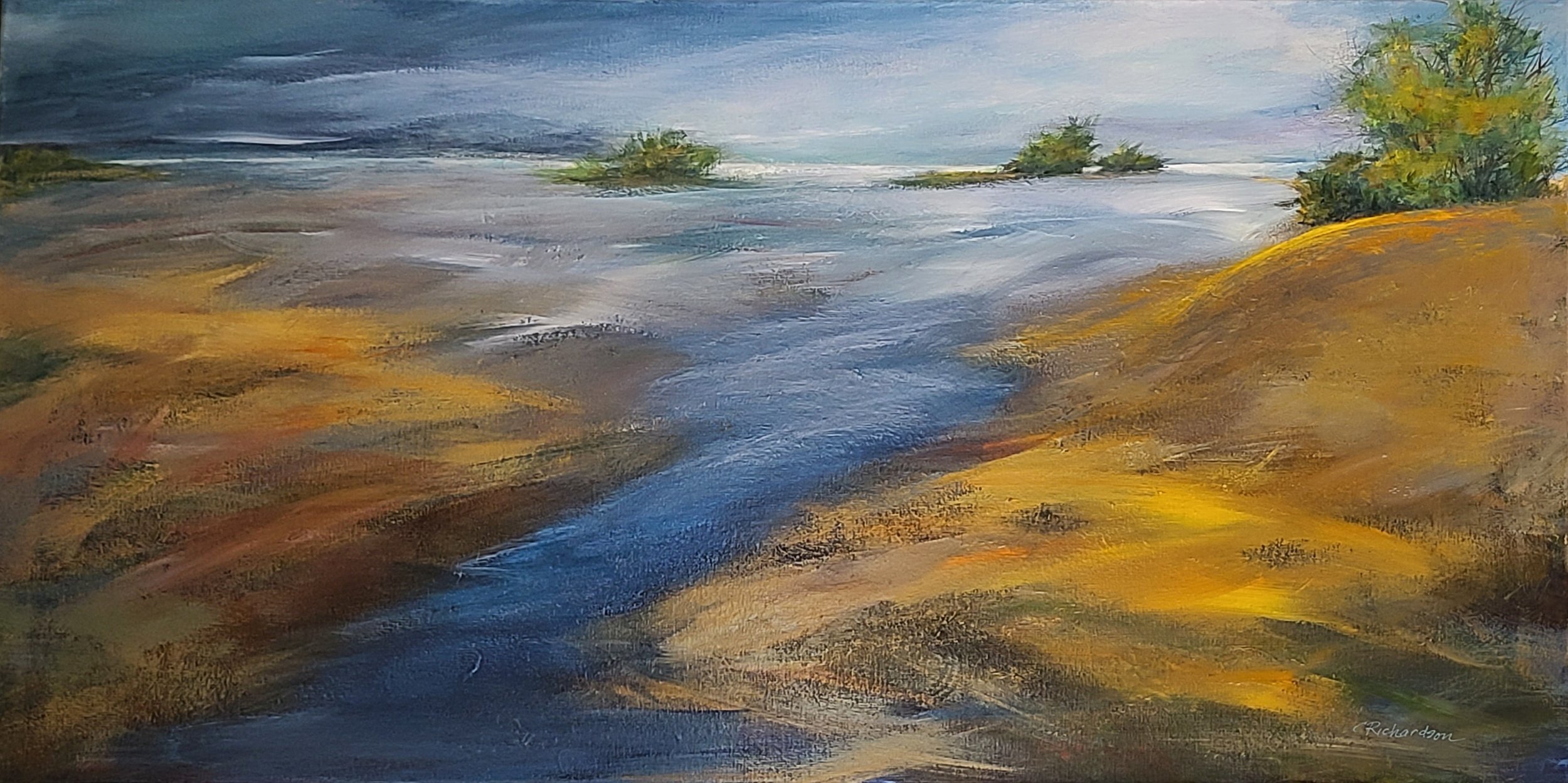 Where the River Meets the Sea, 24x48 acrylic, $2300