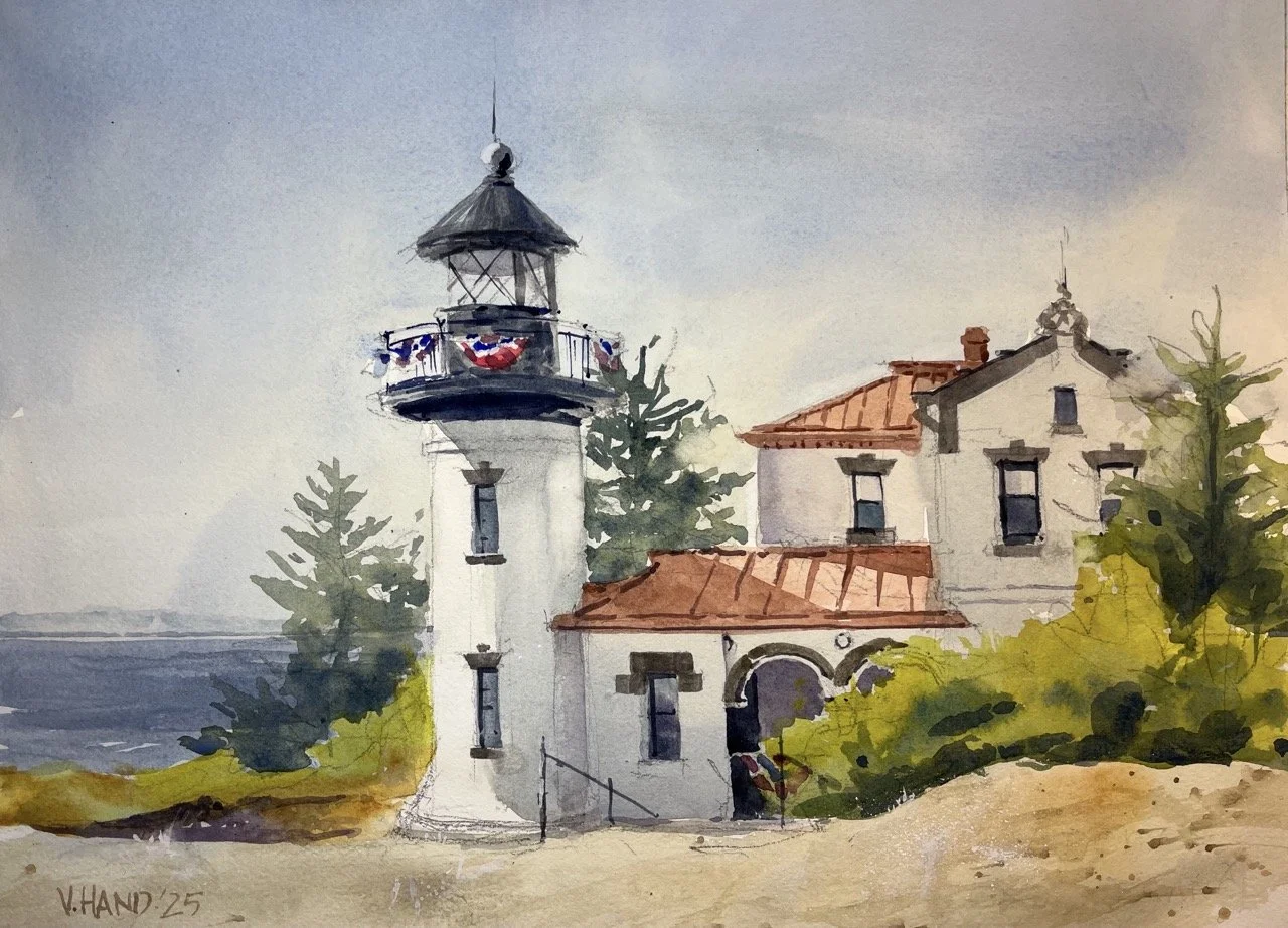 Virginia Hand - Admiralty Head Lighthouse, 16x20 watercolor, $850
