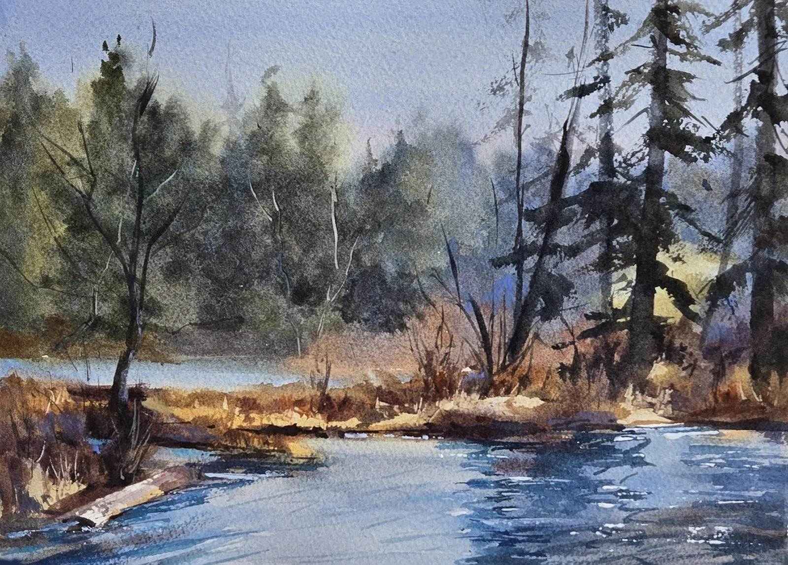 Suzanne Powers -  Sun Sparkle on Cranberry Lake, 11x14 watercolor, $800