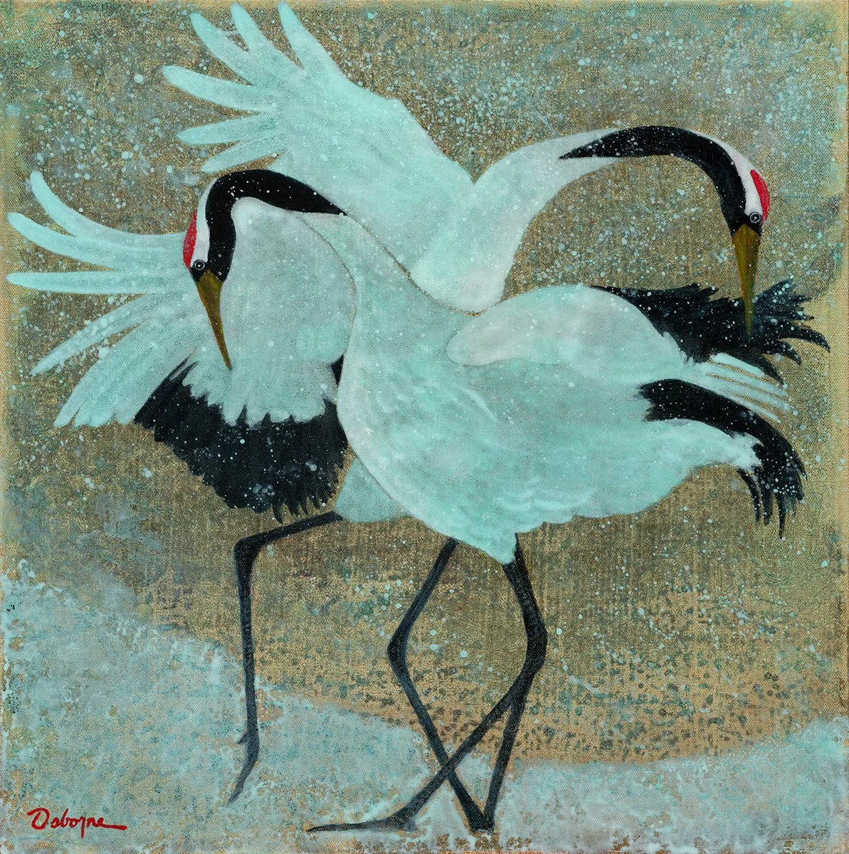 Courting Cranes, 20x20 Gold Leaf and Acrylic, $2390