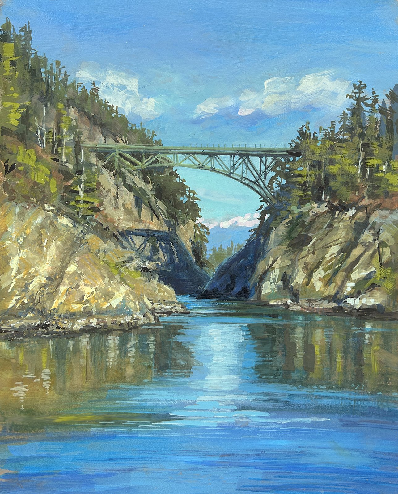 Charlene Hall - Canoe Pass, 16x12 Gouache, $700