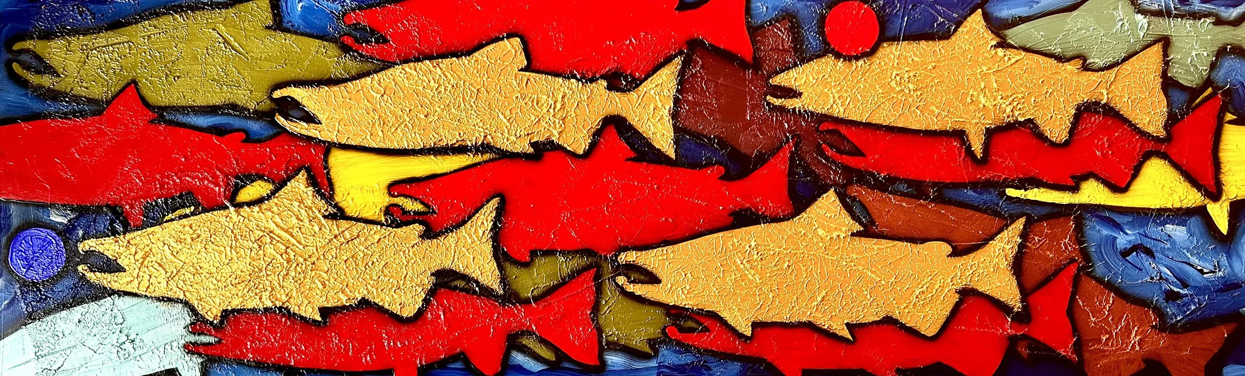 Salmon and Steelhead, 24x72 mixed media, $3800
