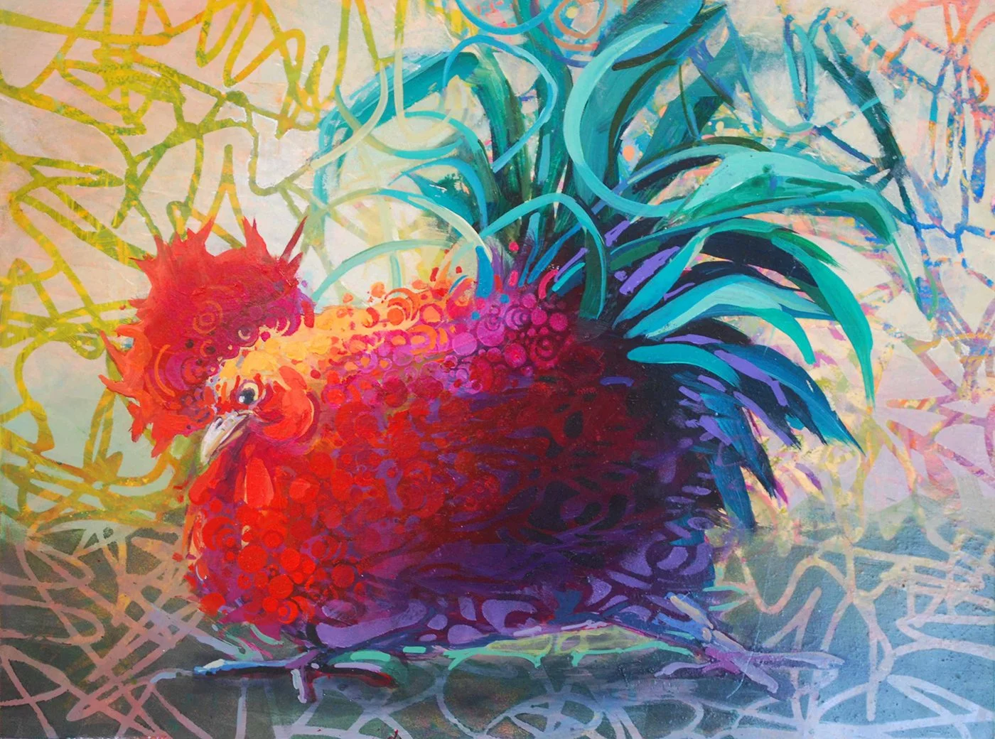 Fighting Rooster, 12x16 acrylic, $295