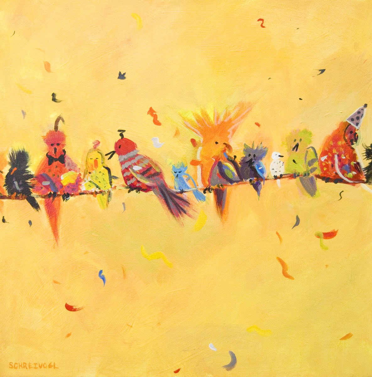 Party Line, 18 x 18 acrylic, $1100