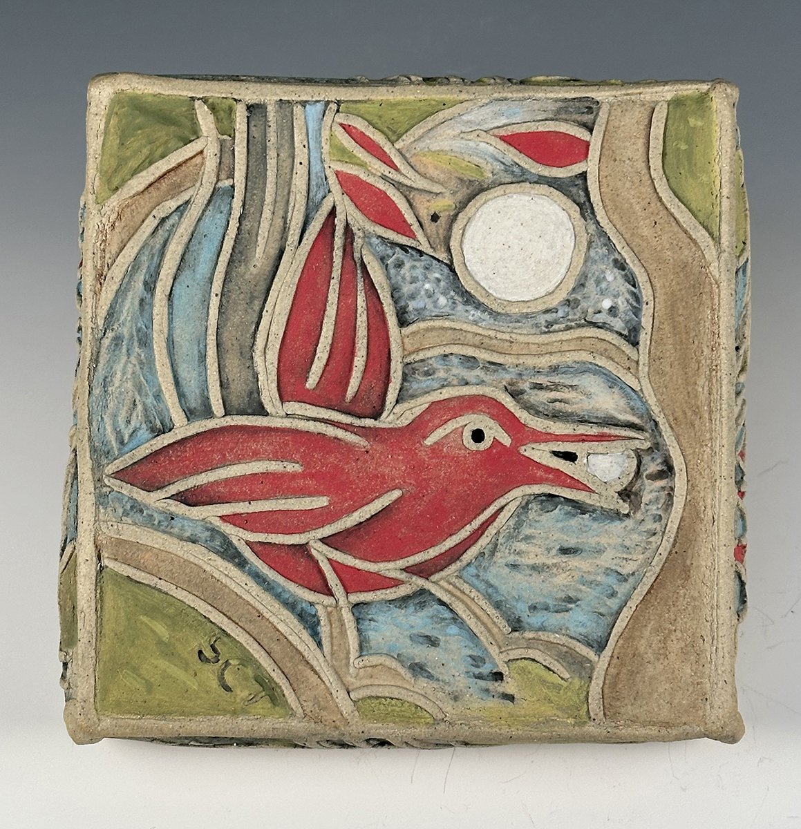 Nourished With Moonlight, 6”x6”x1” ceramic wall piece, $400