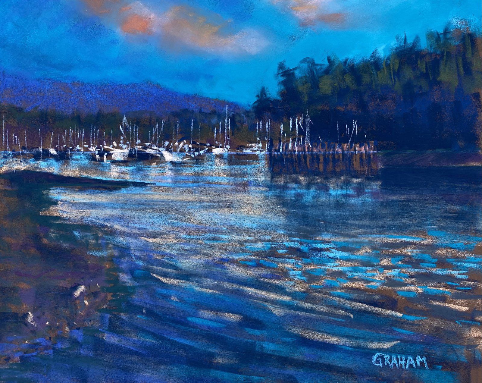 Cap Sante Marina Evening, 12 1/2 x 15 1/2 pastel, $885