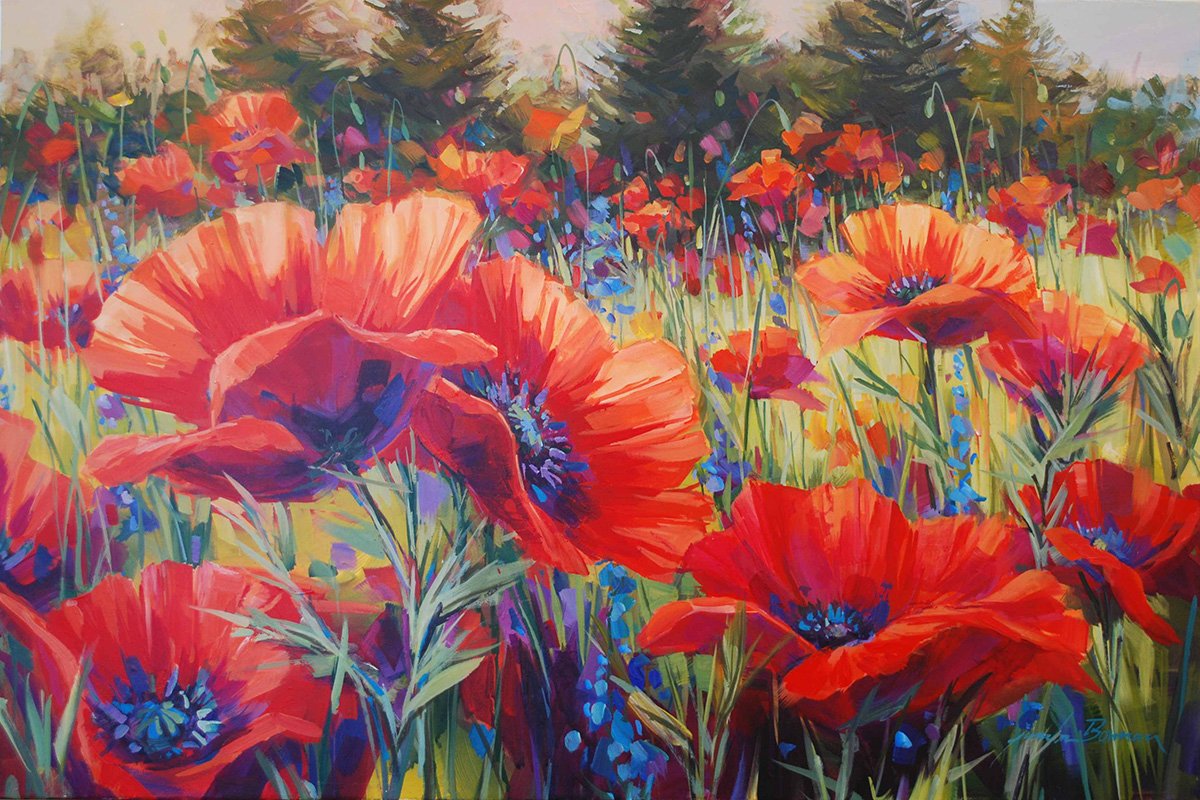 Knee Deep in Poppies, 20x30 acrylic, $1400