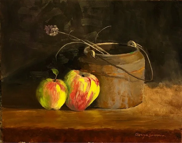 Gravensteins with Metal Pot, 9x12 oil, $695