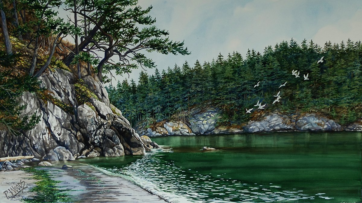 Home Waters, 21x37 watercolor on panel, $4200