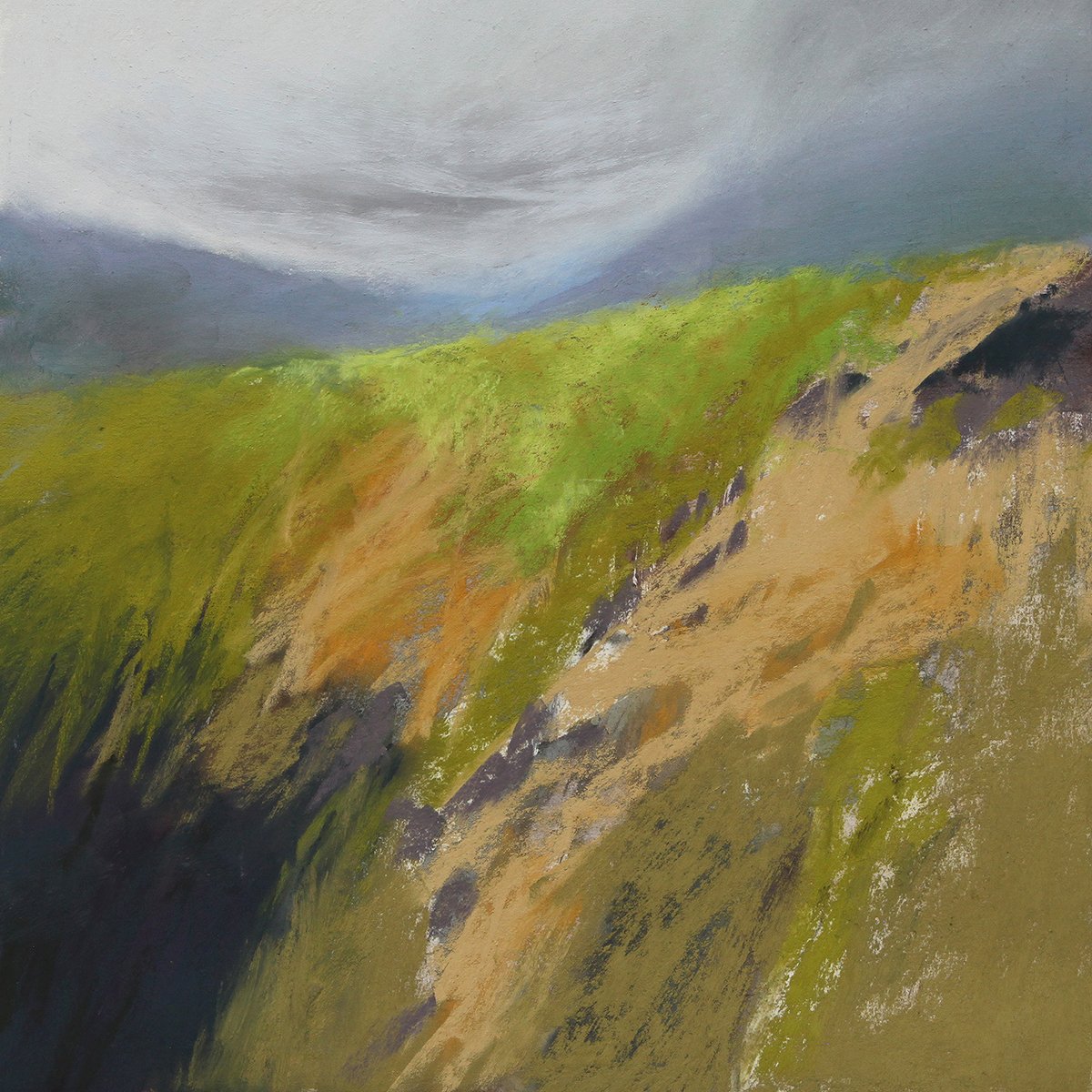 Landslide, Looking for Caves, 12x12 soft pastel, $900