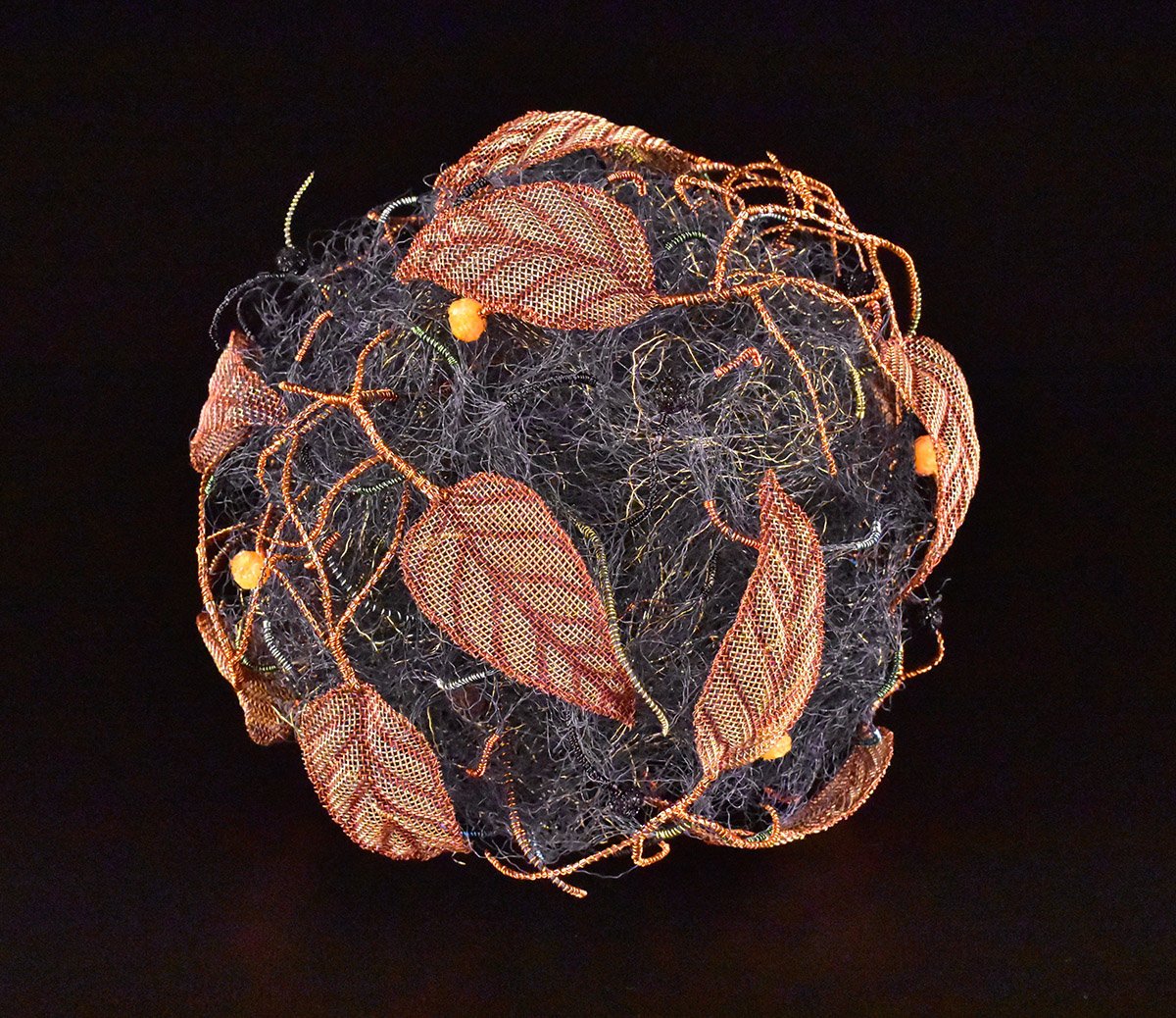 Leaf Cluster, Copper mesh, frayed black mesh, glass frit, wire (7x7.5x7.5) $900 SOLD