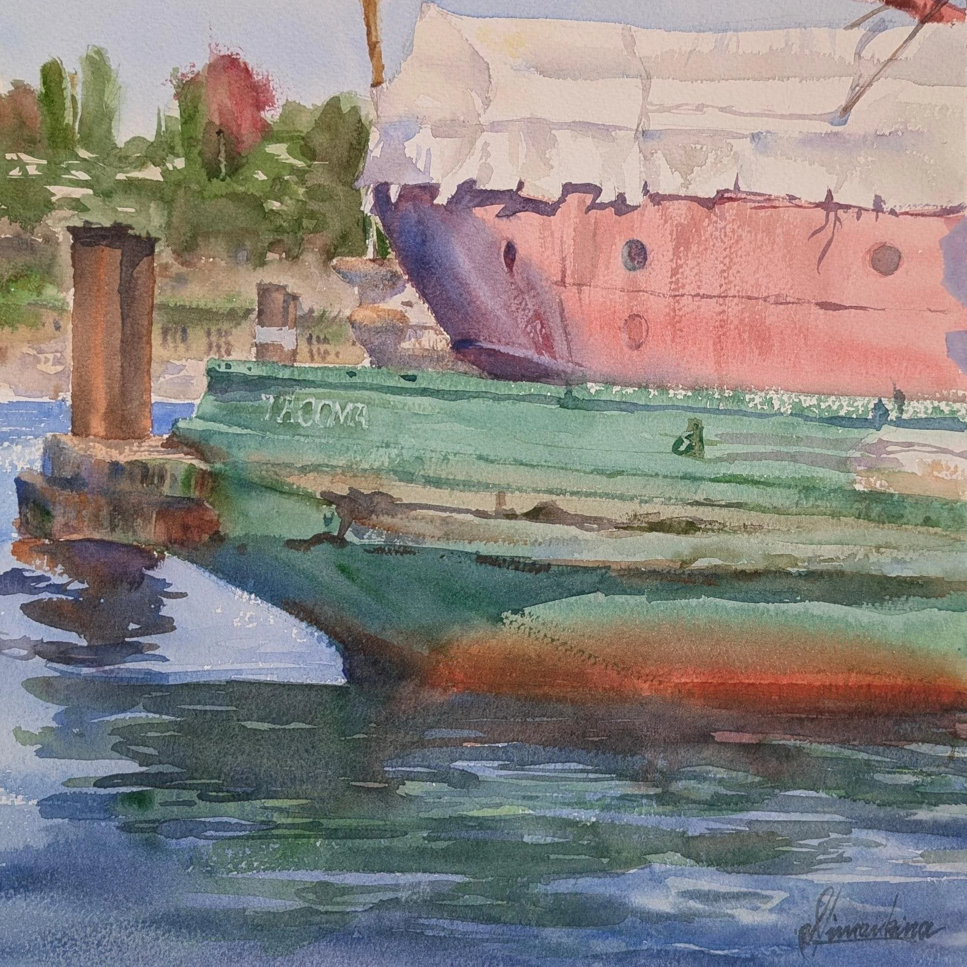 Oksana Limankina - Historic Ships Wharf; 12x12 watercolor, $540