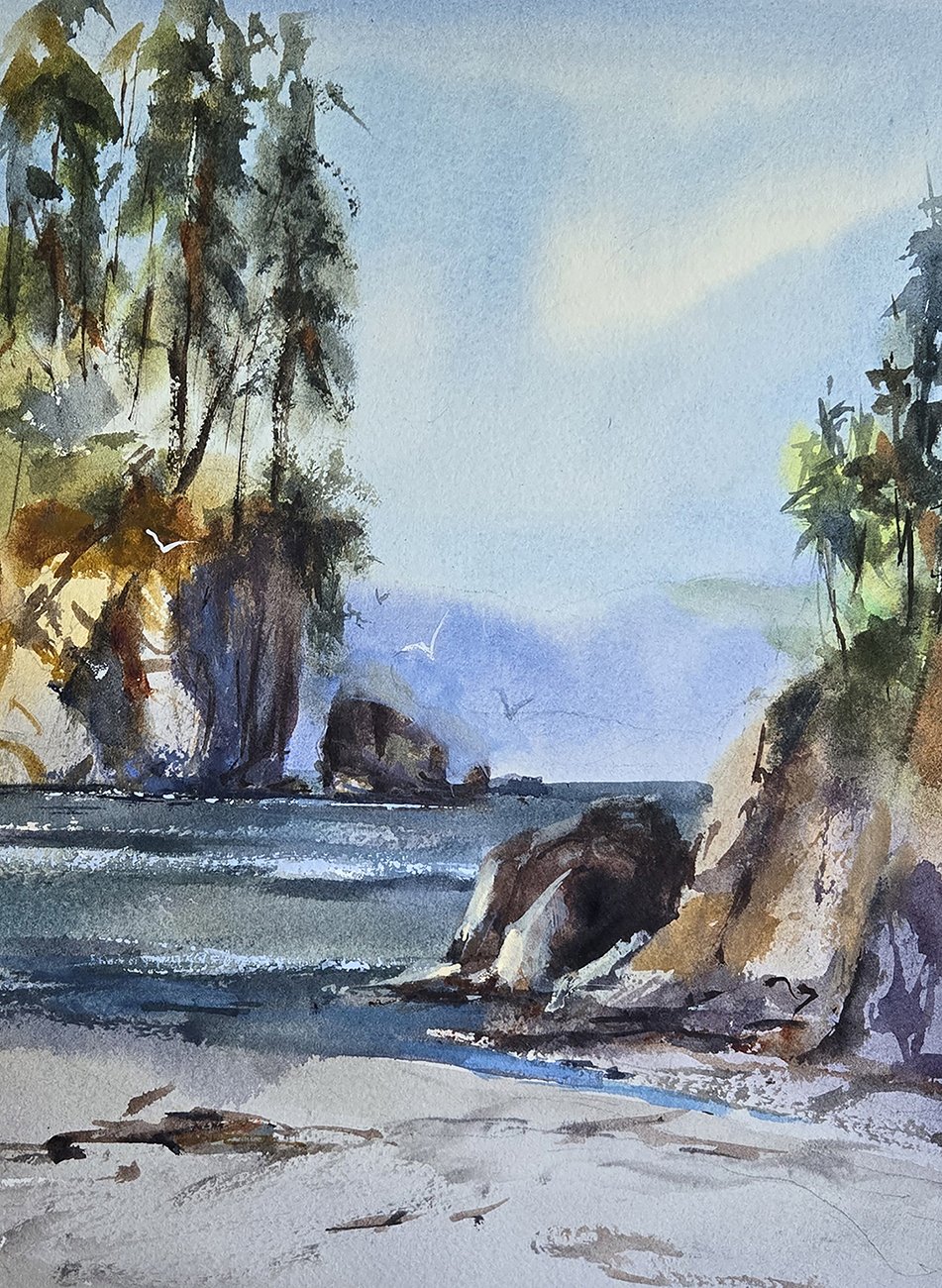 Crescent Beach, 12x9 watercolor, $500