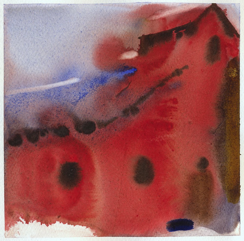 Red Building, Winthrop, 7x7 watercolor, $350