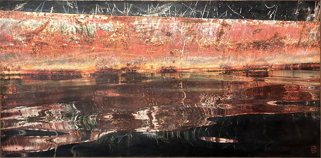 Chalk Marks, 21.5x43 photo encaustic, $1350